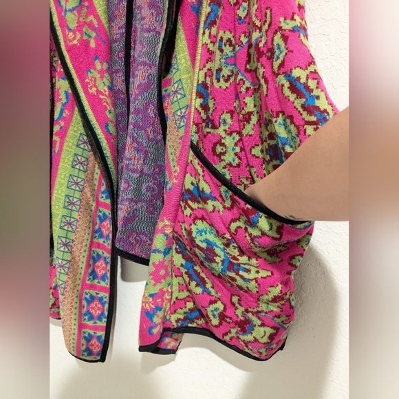 Anthropologie Freeway Colorful Oversized Sweater Cardigan Cape Maximalist Retro - Picture 9 of 14